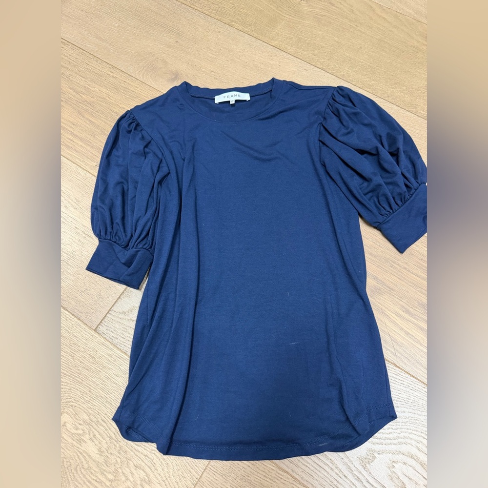 Frame Denim Dark Blue Puff Sleeve Tee